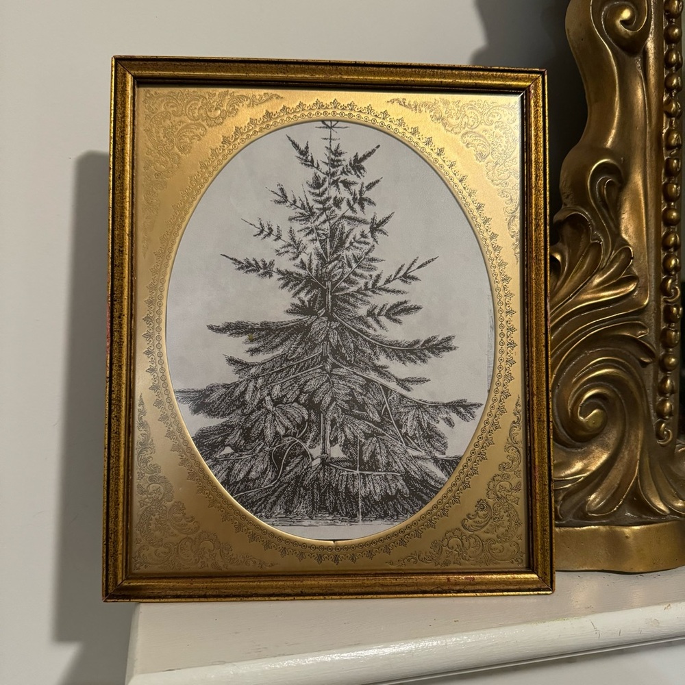Vintage gold picture frame with brass oval embossed 12”x9.75”